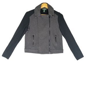 LRL Ralph Lauren Jean Co Jacket Women's Size Small Gray Black Zip Cotton Knit